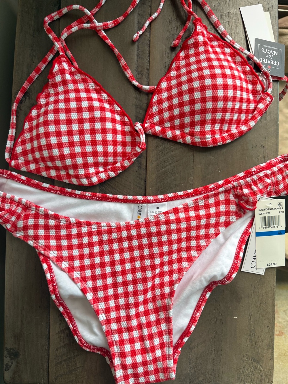 Red Gingham Triangle Bikini Set